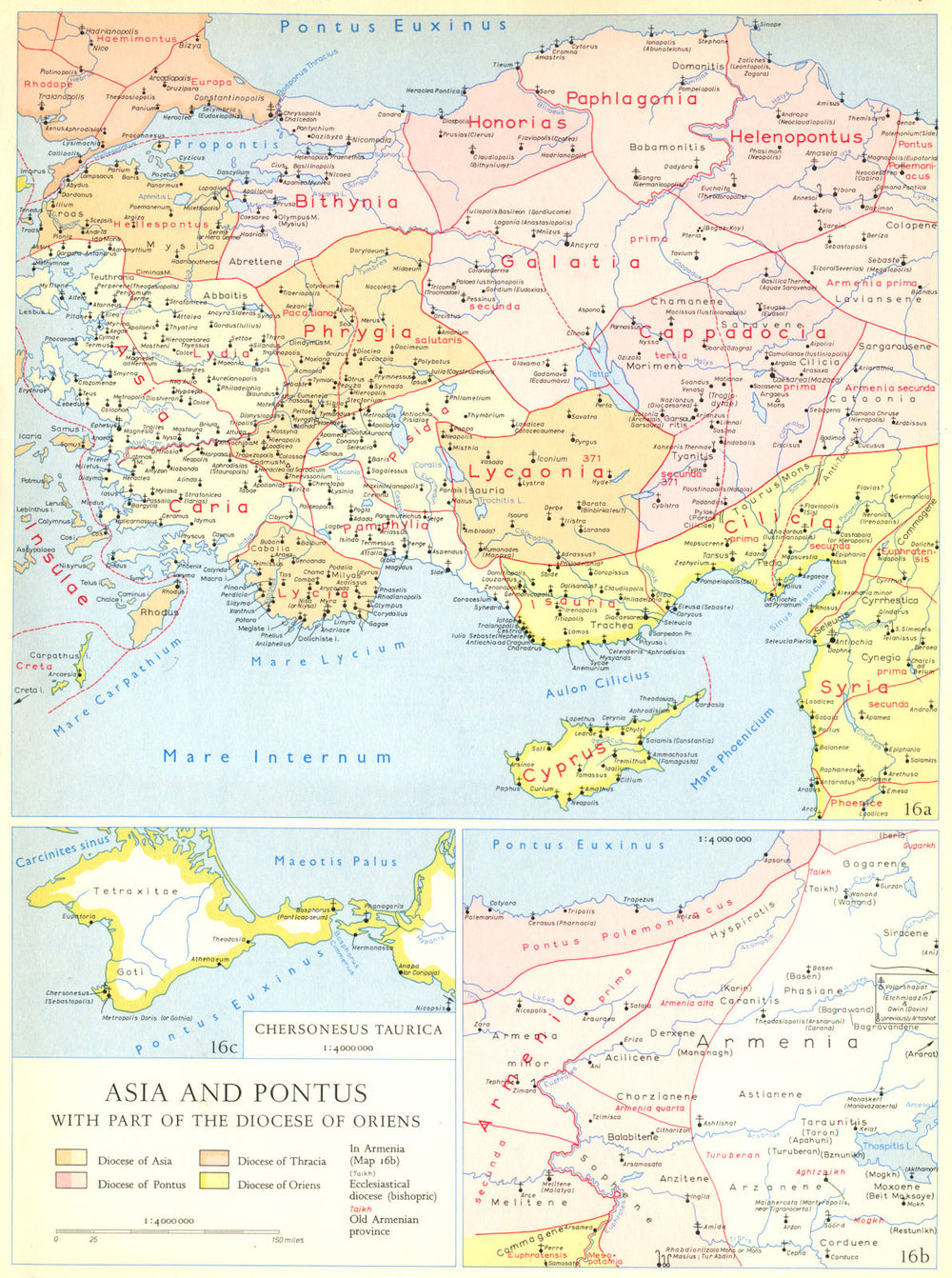 CHRISTIANITY.Asia and Pontus with part of the Diocese of Oriens 1958 old map