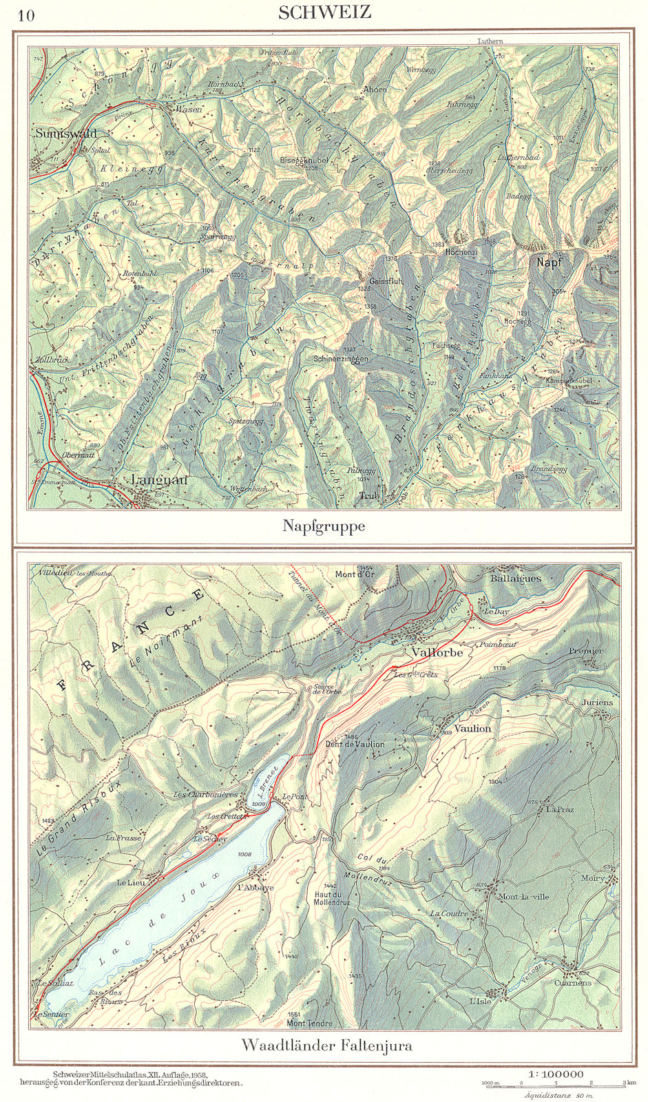 SWITZERLAND.Schweiz;Napfgruppe;Waadtlander Faltenjura 1958 old vintage map