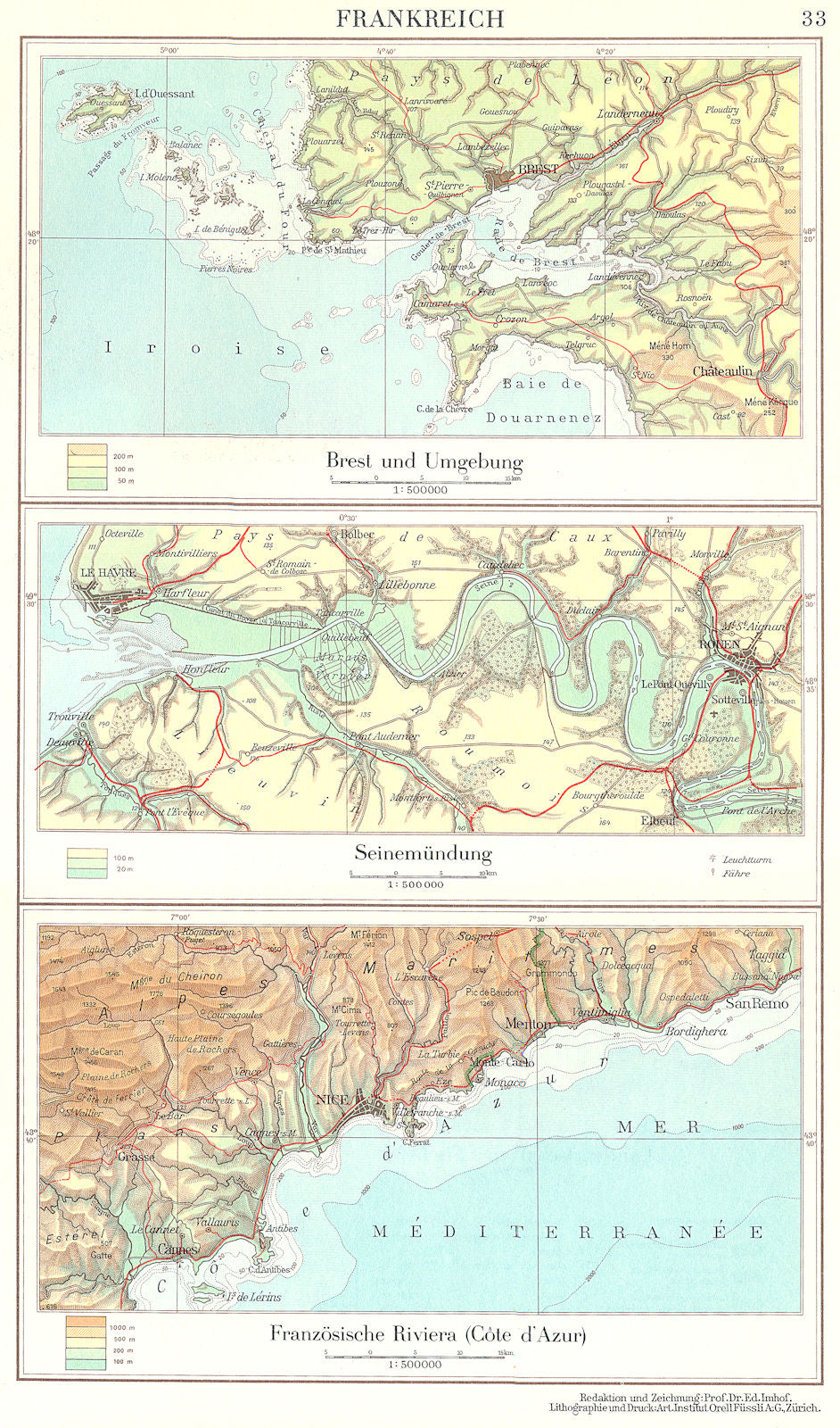 FRANCE.Frankreich;Brest;Seinemundung Seine estuary;Riviera-Cote d'Azur 1958 map