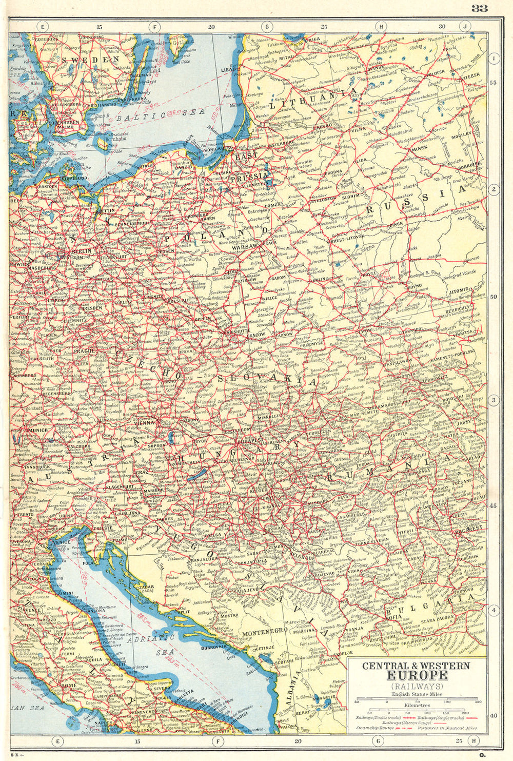 EASTERN EUROPE. Showing Railways & steamship routes. East sheet 1920 old map