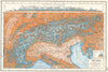 THE ALPS.Europe.Section from Lyons-Zagreb. France Italy Switzerland &c 1920 map