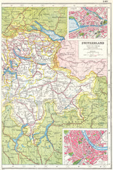 SWITZERLAND EAST. inset plans of Zurich & Basel Basle. HARMSWORTH 1920 old map