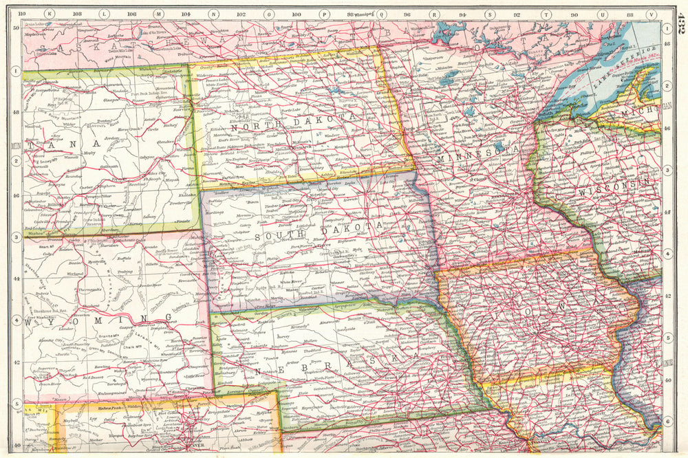 USA PLAINS STATES. North Dakota South Dakota Nebraska Minnesota Iowa 1920 map
