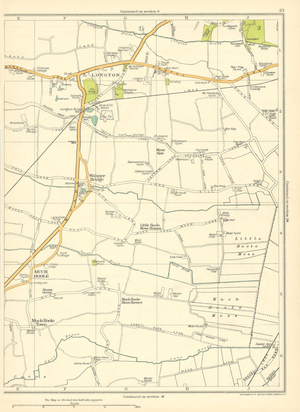 LANCS Little Hoole Moss Much town Walmer bridge Longton Goose Green 1935 map