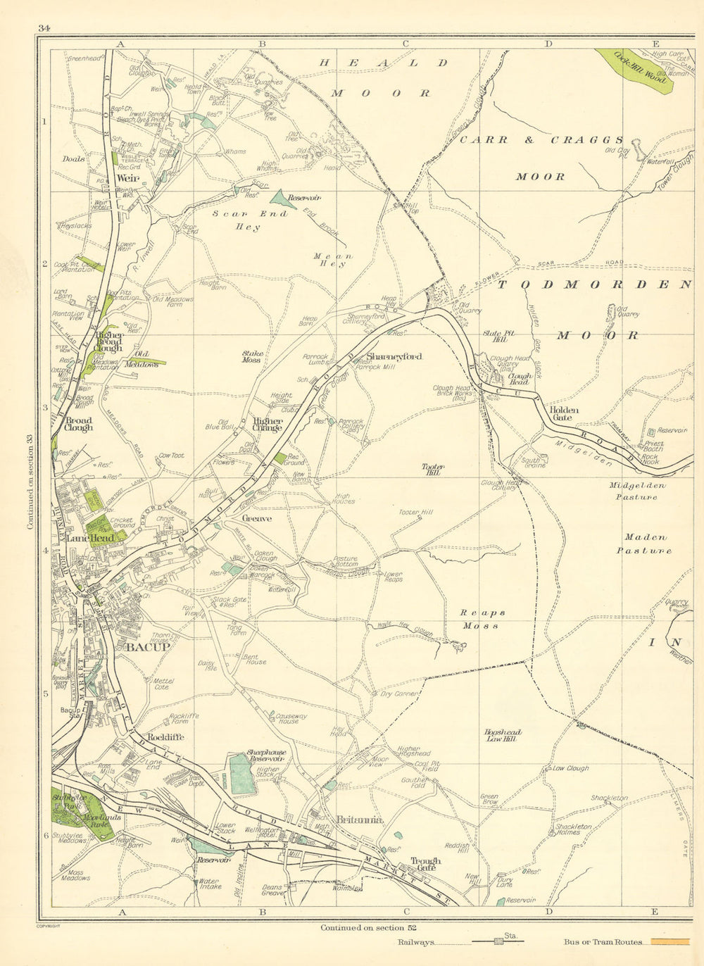 LANCS Bacup Britannia Trought Gate Maden Pasture Holden Sharneyford 1935 map