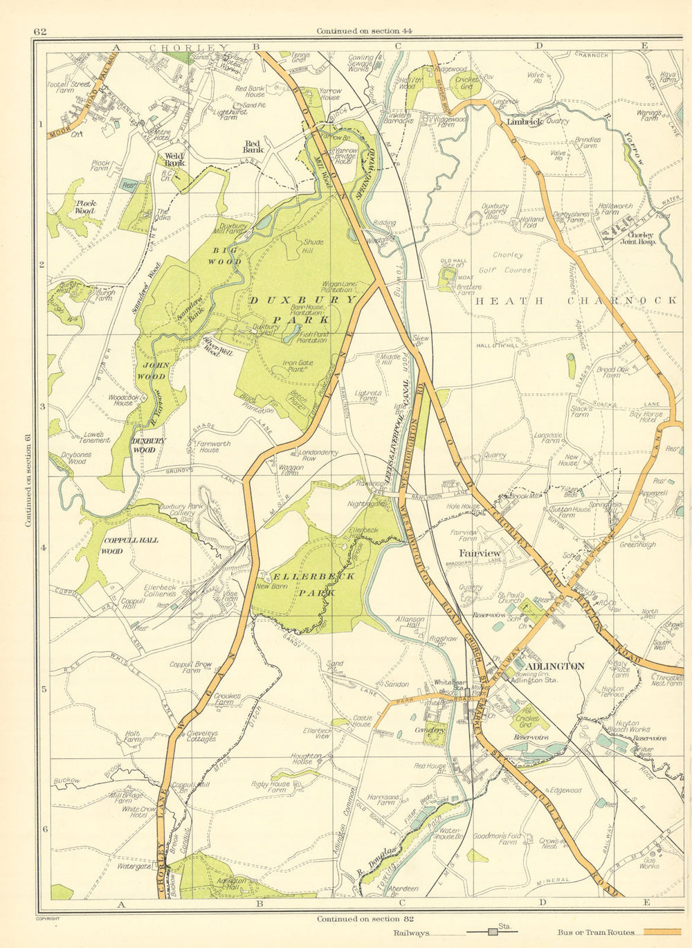 LANCS Fairview Adlington Ellerbeck Park Duxbury John Wood Coppullhall 1935 map