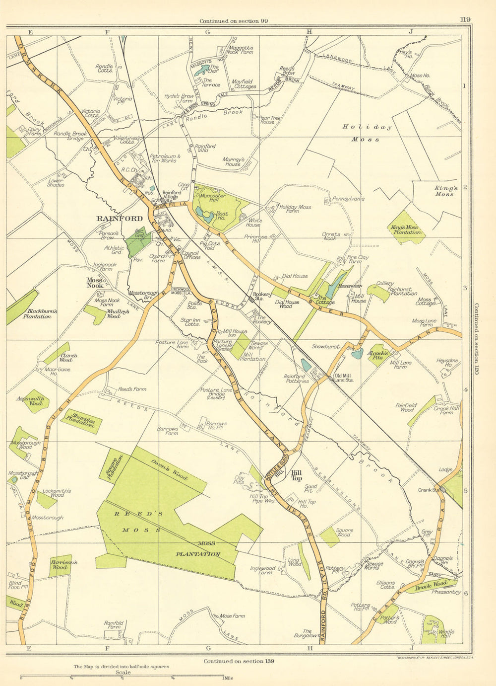 LANCASHIRE Rainford Moss Nook Reed's Moss Moss Plantation Hilltop 1935 old map
