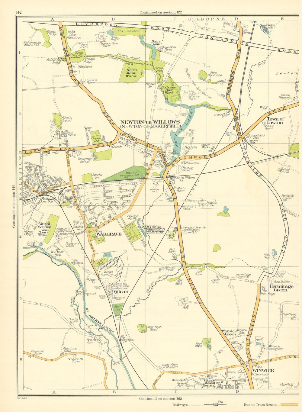 LANCS Newton-le-Willows Wargrave Vulcan Winwick Hermitage Green Lowton 1935 map