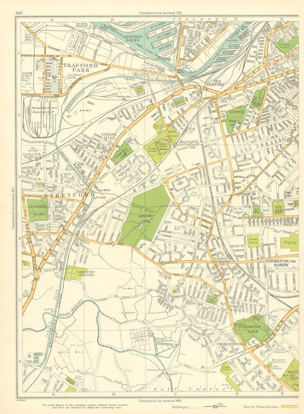 MANCHESTER Trafford Park Chorlton cum Hardy Old Trafford Stretford 1935 map