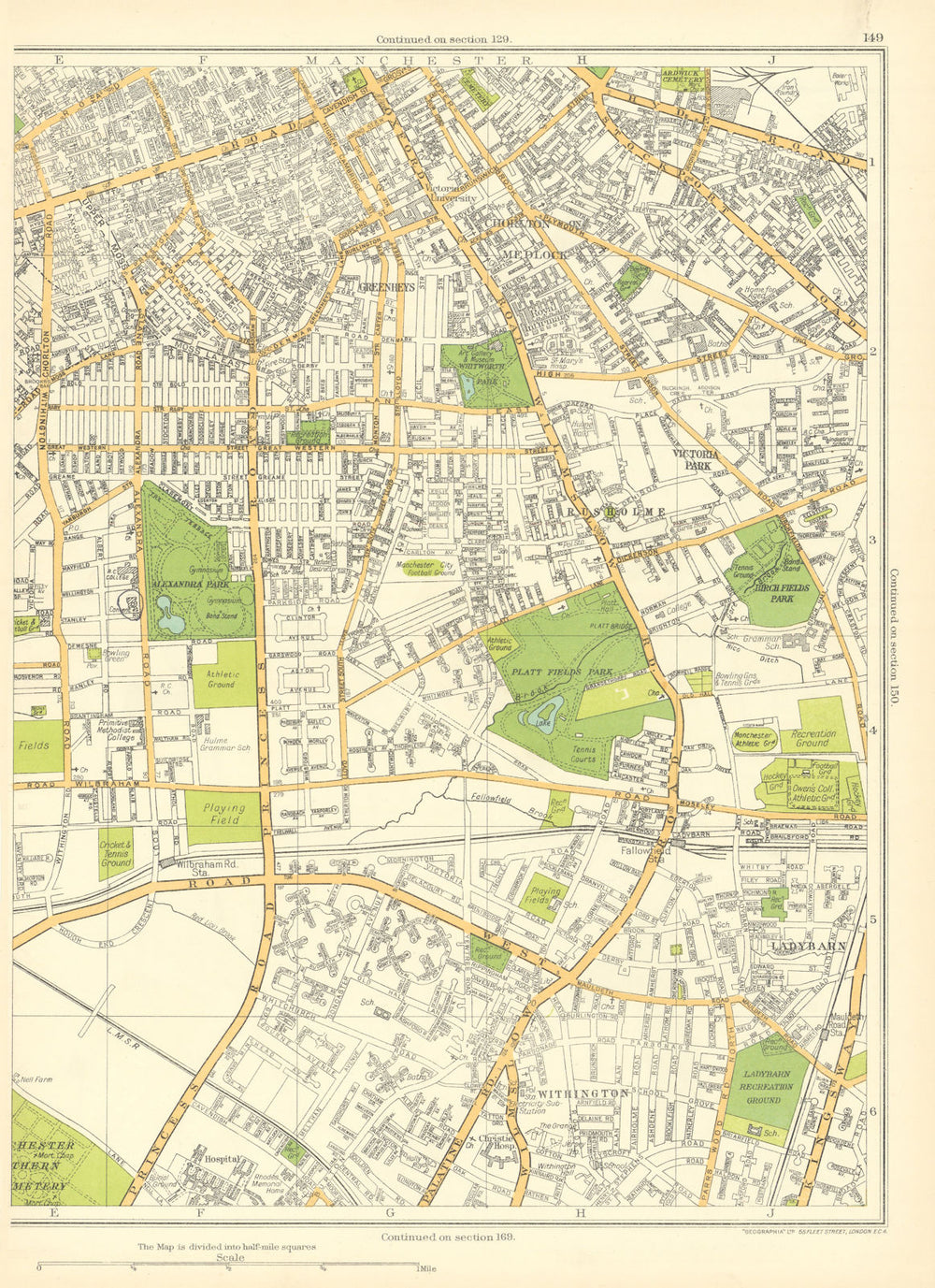 MANCHESTER Withington Ladybarn Chorlton Medlock Greenheys Rusholme 1935 map