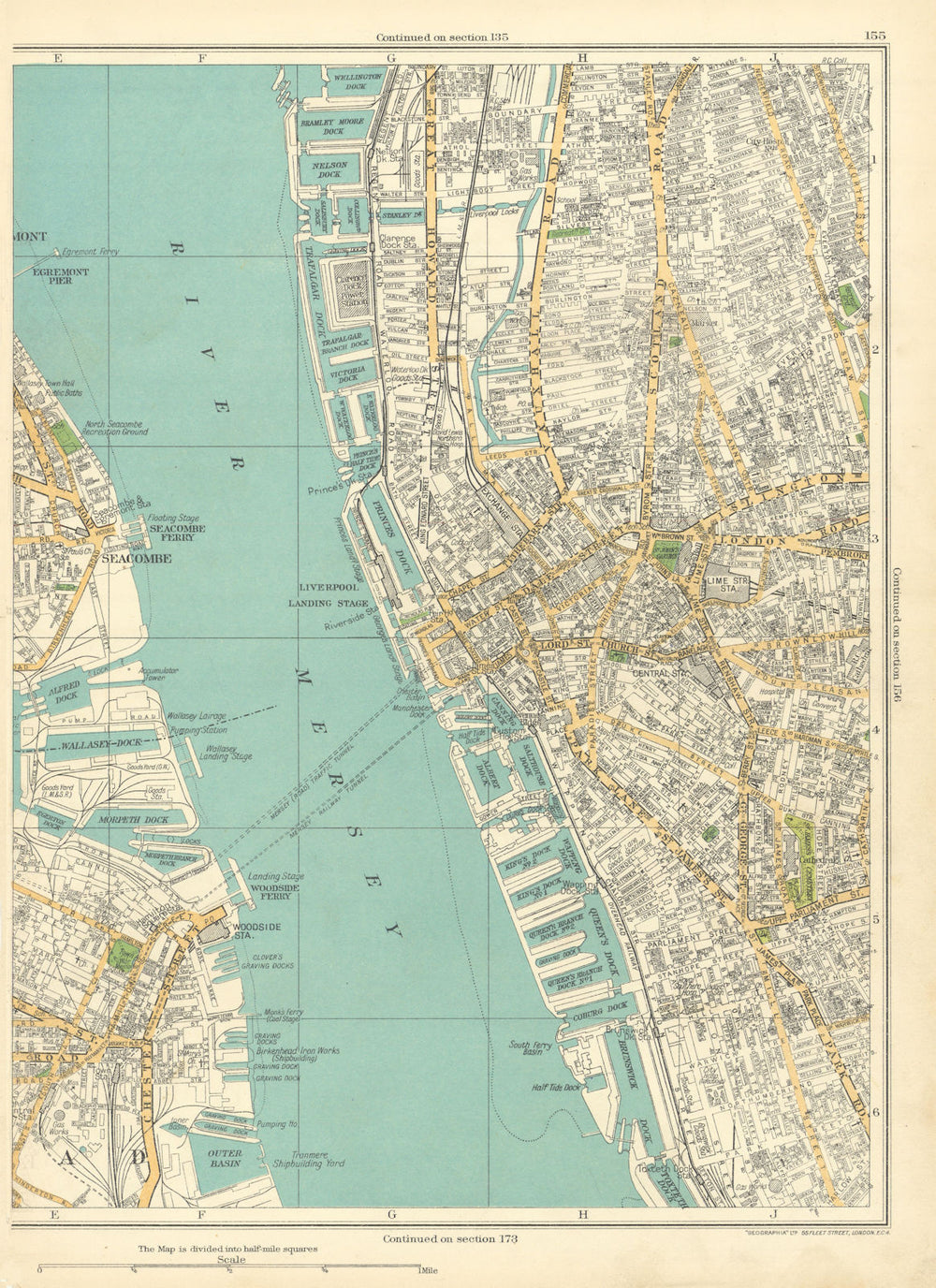 LIVERPOOL Seacombe Egremont Woodside Ferry River Mersey Birkenhead 1935 map