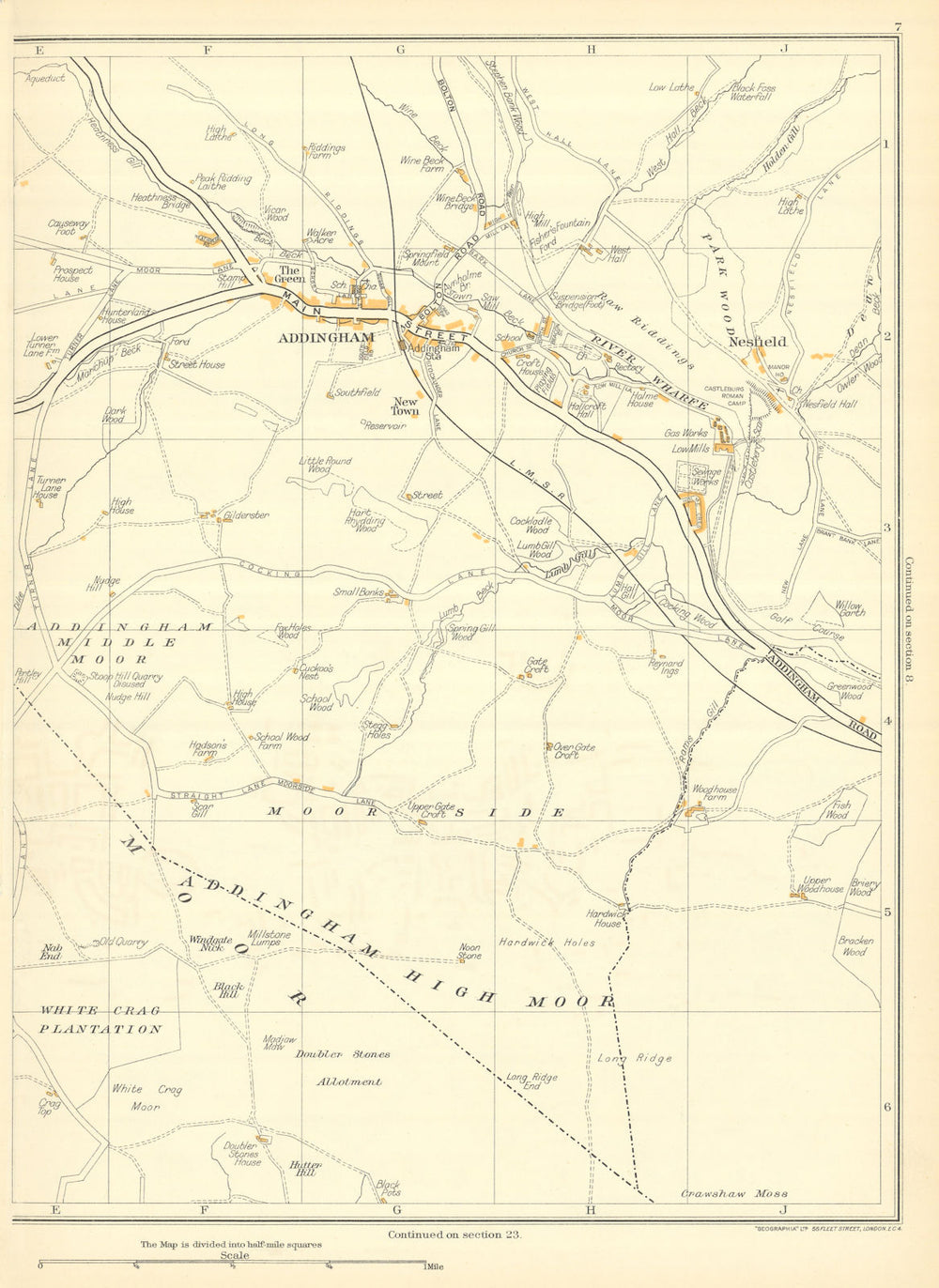 YORKS Addingham Addingham Middle Moo Nesfield Grawshaw Moss Lumb Gill 1935 map