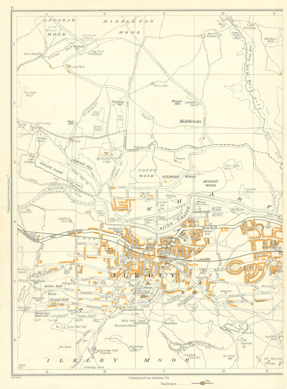 ILKLEY Middleton Moor Coppy Wood Green Grass Wood Ben Rhydding 1935 old map