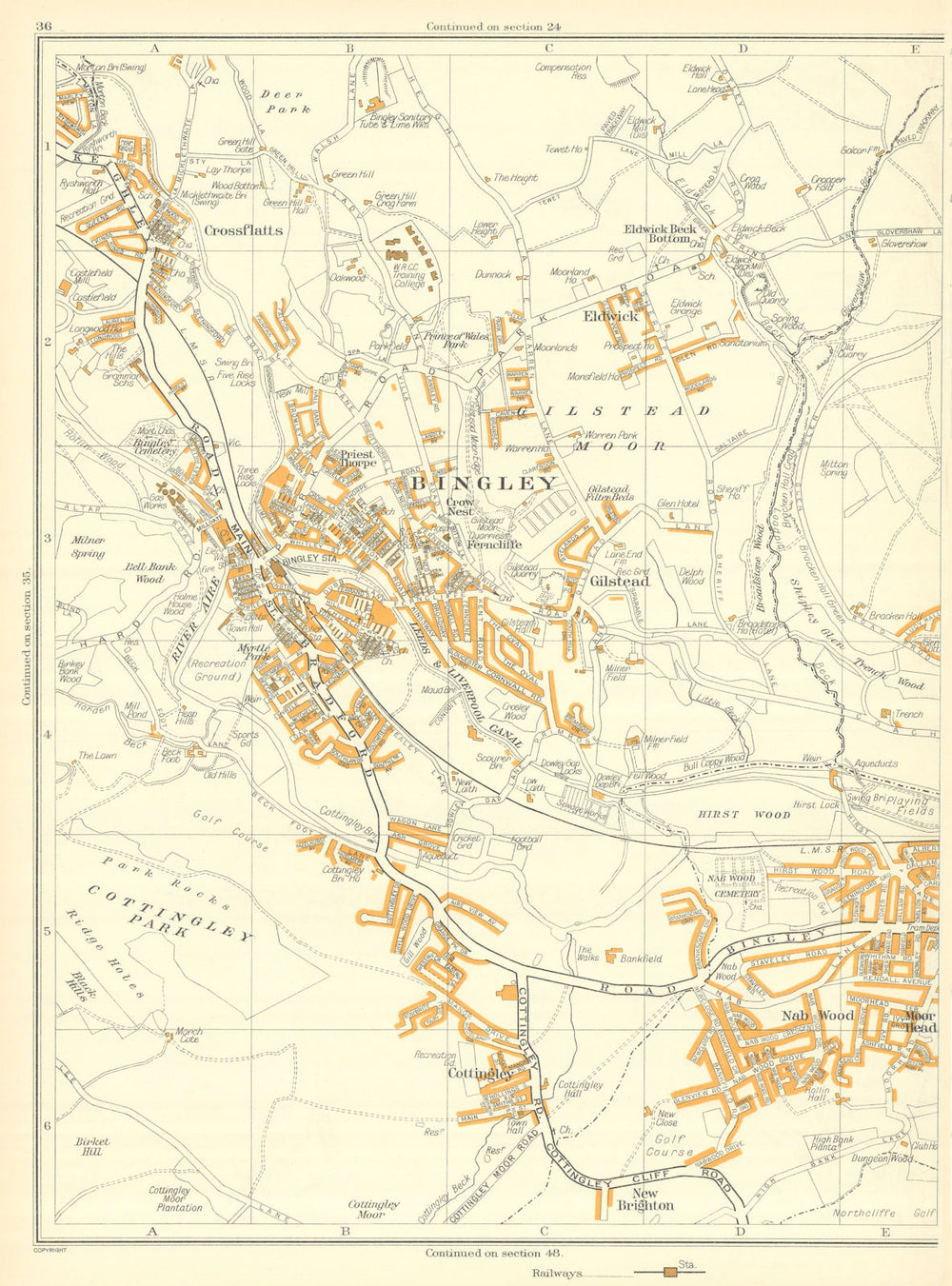 BINGLEY New Brighton Cottingley Glistead Crossflatts Eldwick 1935 old map