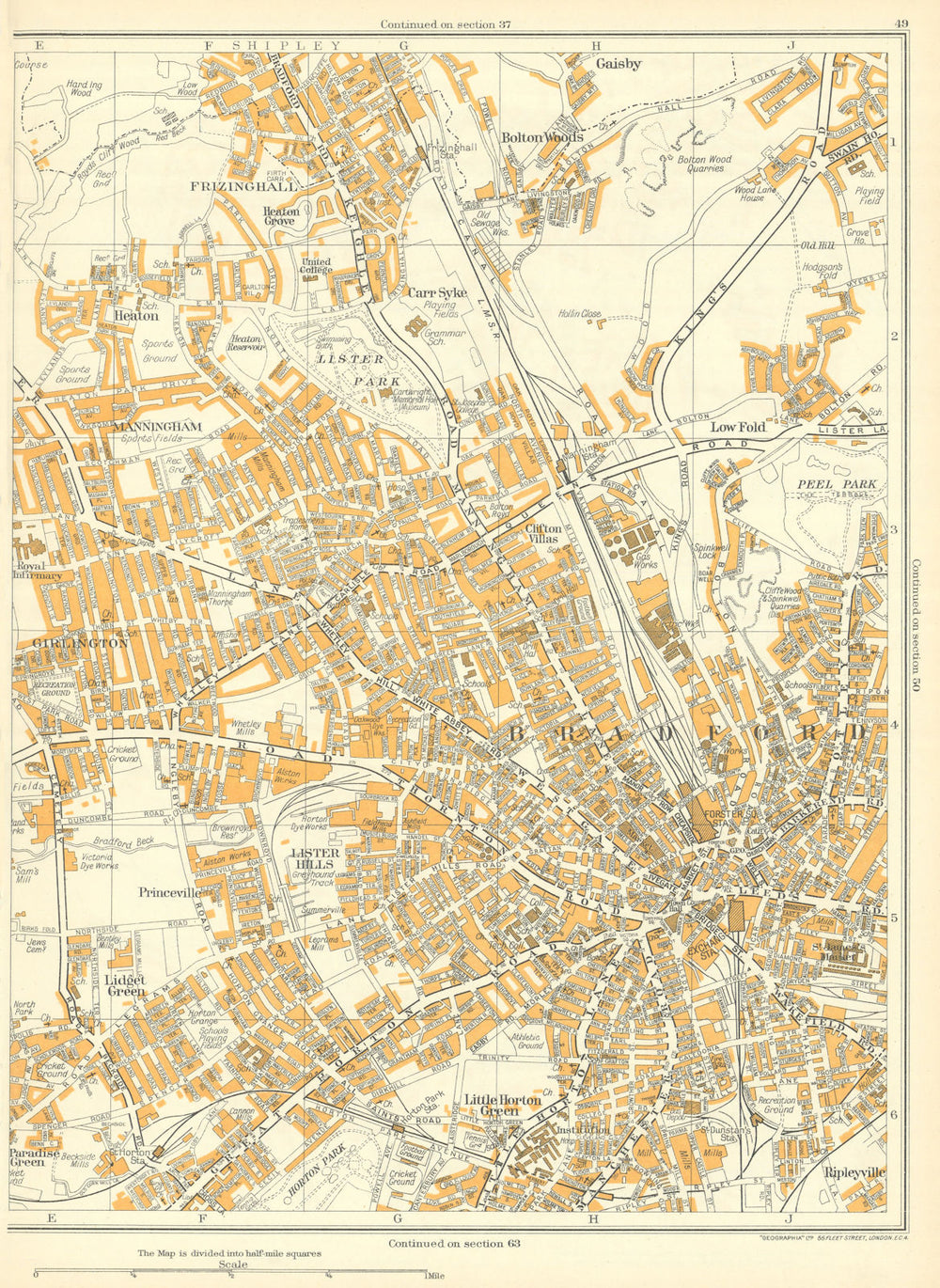 BRADFORD Princeville Lister Hills Frizinghall Manningham Girlington 1935 map