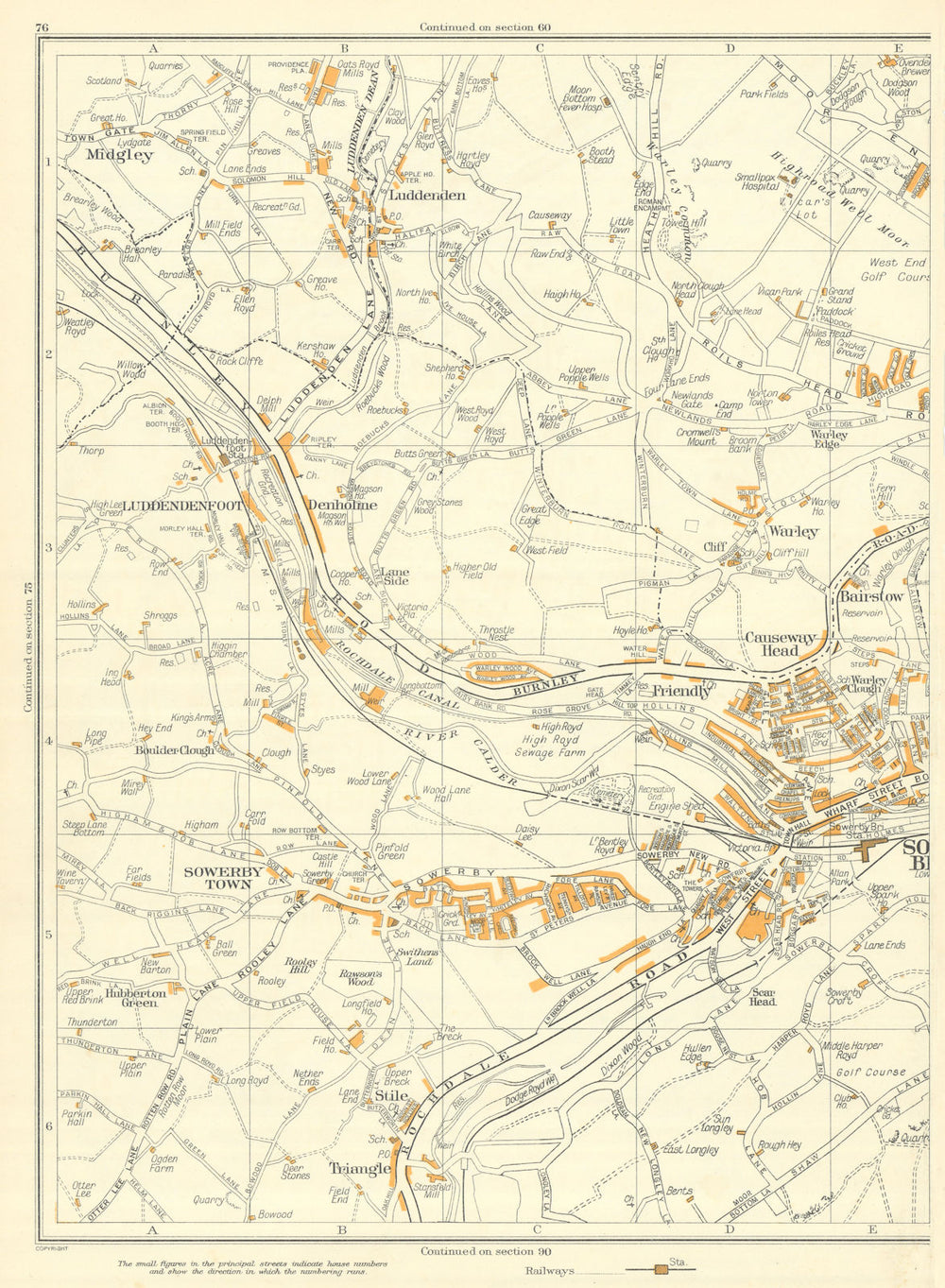 HALIFAX SOWERBY BRIDGE Luddenden Friendly Scar Head Warley Bairstow 1935 map