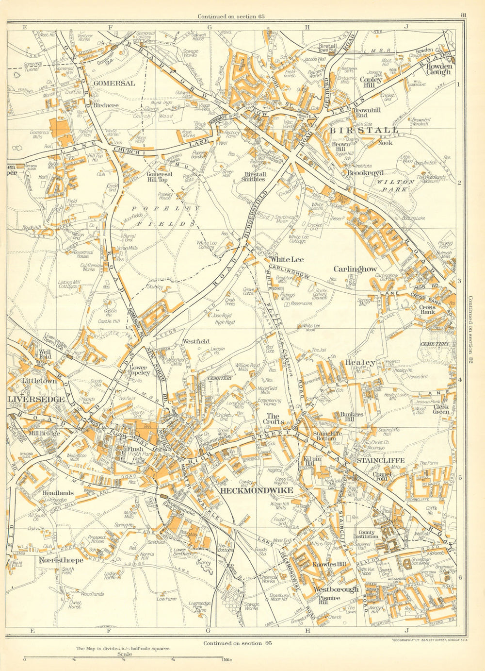 YORKS Birstall Liversedge Heckmondwike Staincliffe Gomersal Carlinghow 1935 map