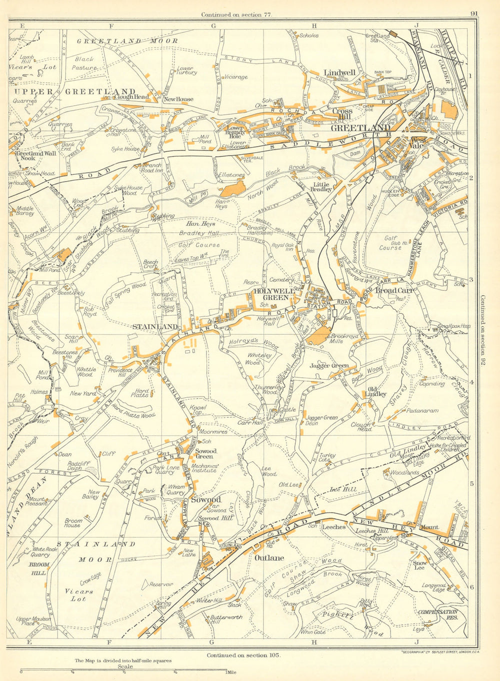 YORKSHIRE Stainland Holywell Green Greetland Lindwell Jagger Outlane 1935 map