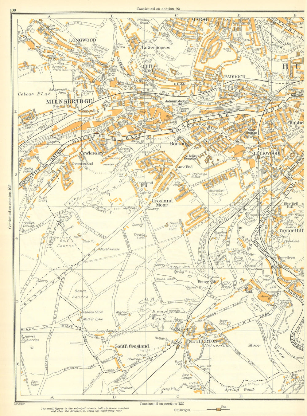 HUDDERSFIELD Milnsbridge Longwood Netherton Paddock Lockwood Barton 1935 map