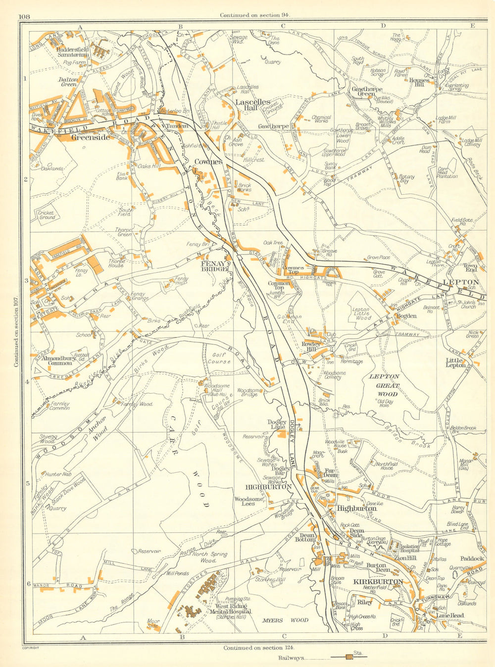 YORKS Highburton Dean Bottom Riley Kirkburton Lepton Anchor Greenside 1935 map