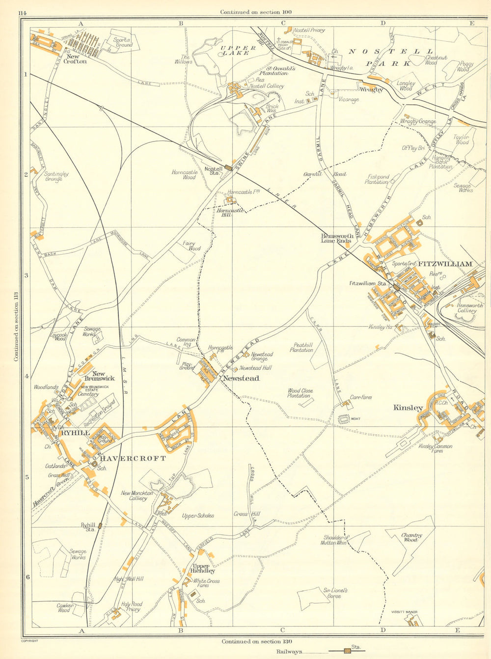 FITZWILLIAM Kinsley Upper Hiendley Newstead Upper Lake Ryhill Crofton 1935 map