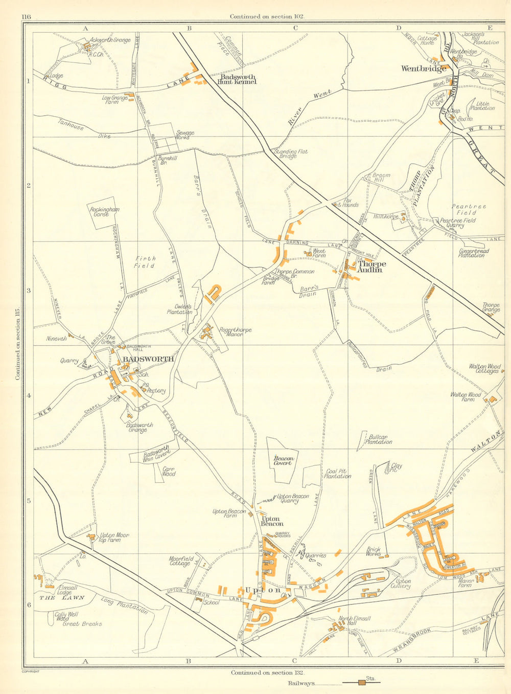 YORKS Upton Badsworth Wentbridge Beacon Covert Carr Wood Thorpe Audlin 1935 map