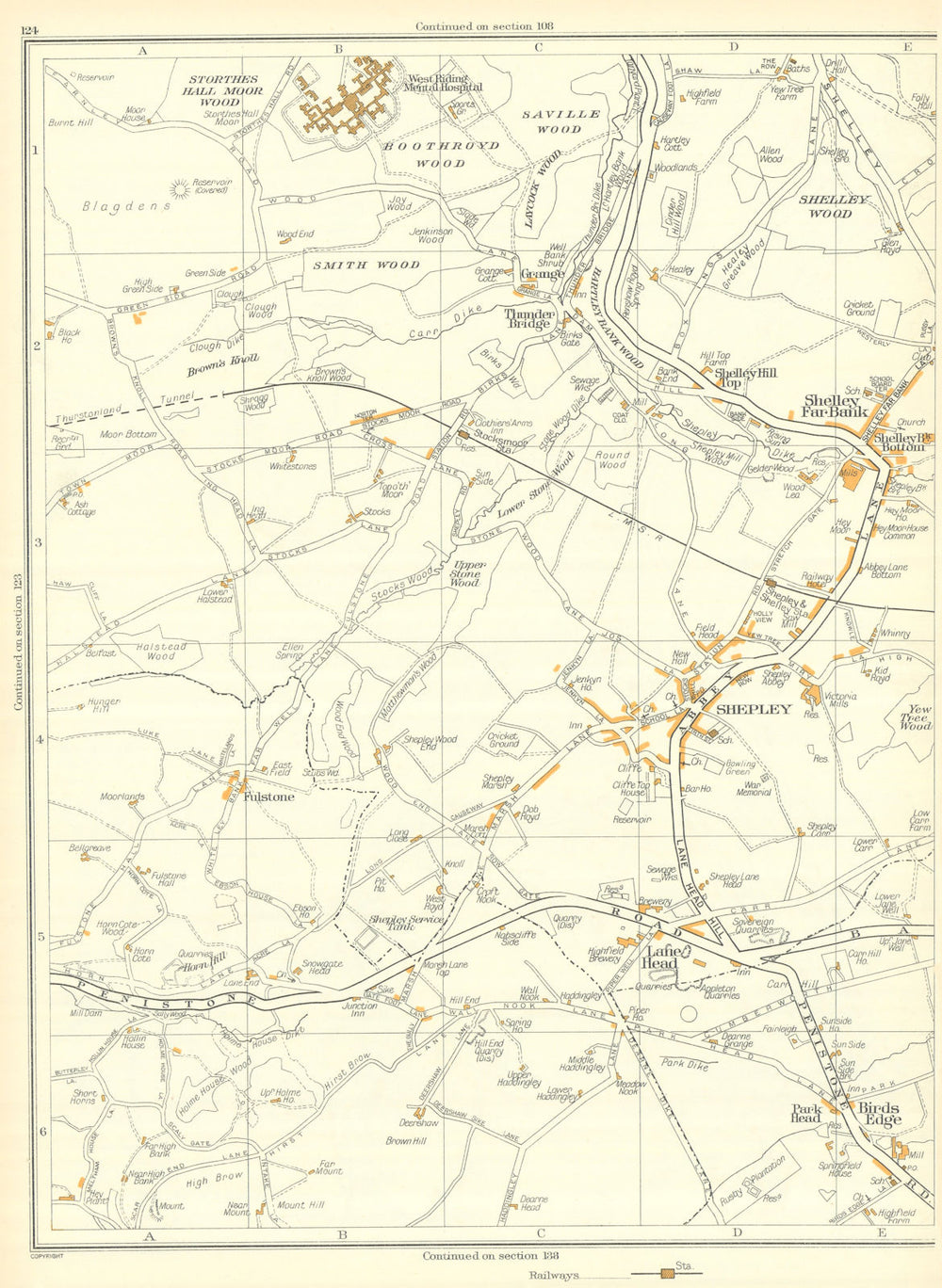 SHEPLEY Lane Head Shelley Smith Boothroyd Stockmoor Kirkburton 1935 old map