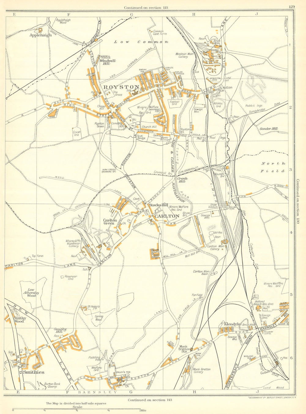 ROYSTON Barnsley Carlton St Helen's Smithies Klondyke Athersley 1935 old map