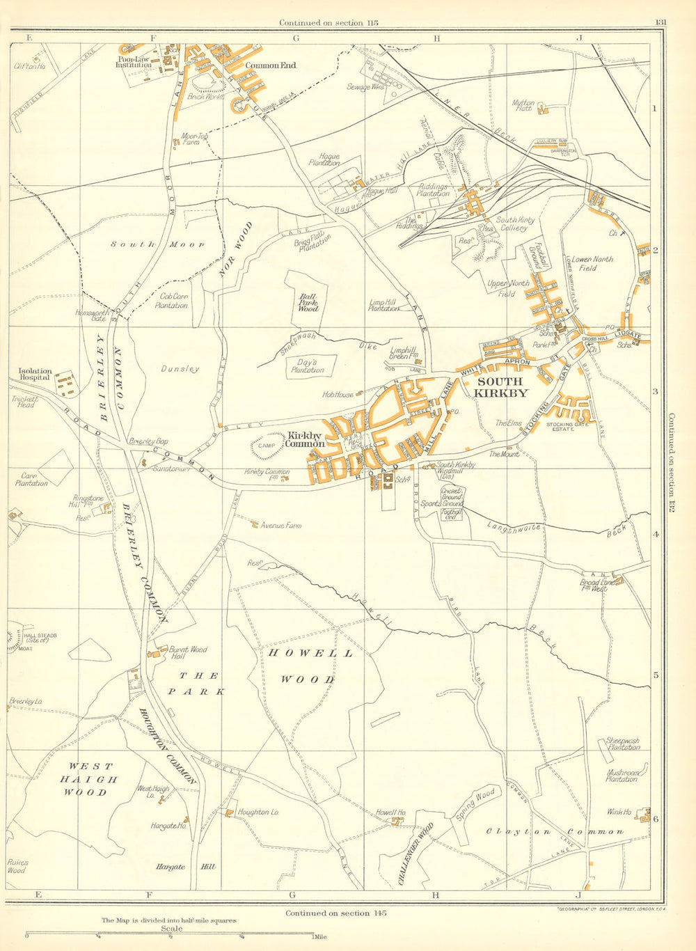 SOUTH KIRKBY Grimethorpe Hemsworth Moorthorpe Howell Wood Kirkby Cmn 1935 map