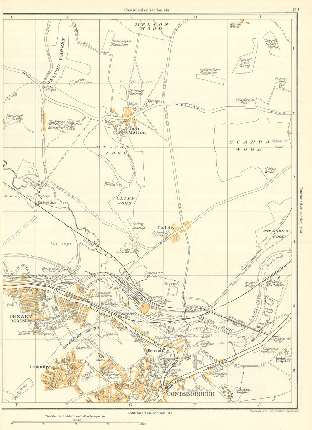 CONISBOROUGH Denaby Main Conanby Spotbrough Cadeby High Melton 1935 old map