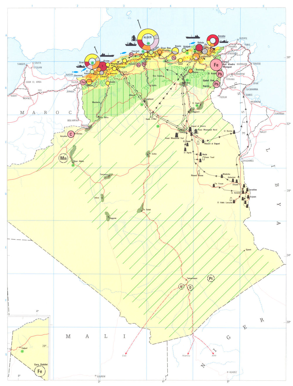 ALGERIA. Economy industry trade farming agriculture resources 1973 old map