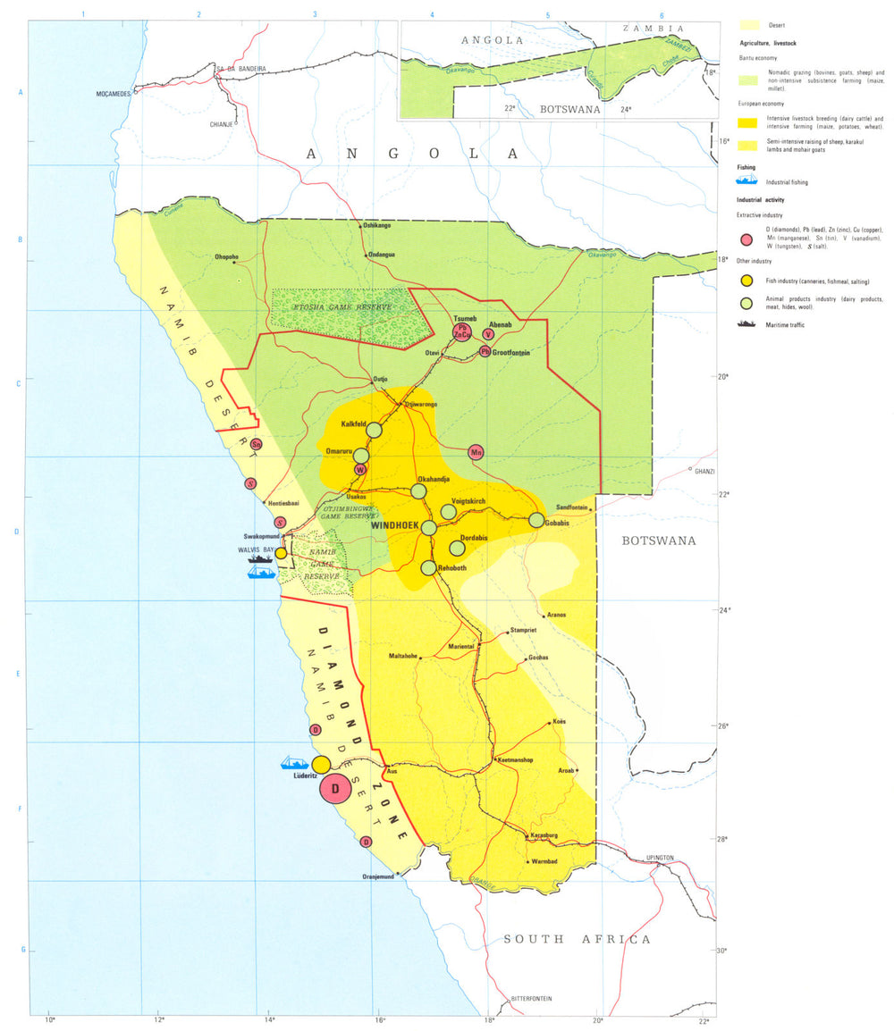 NAMIBIA.  Economy industry trade farming agriculture resources 1973 old map