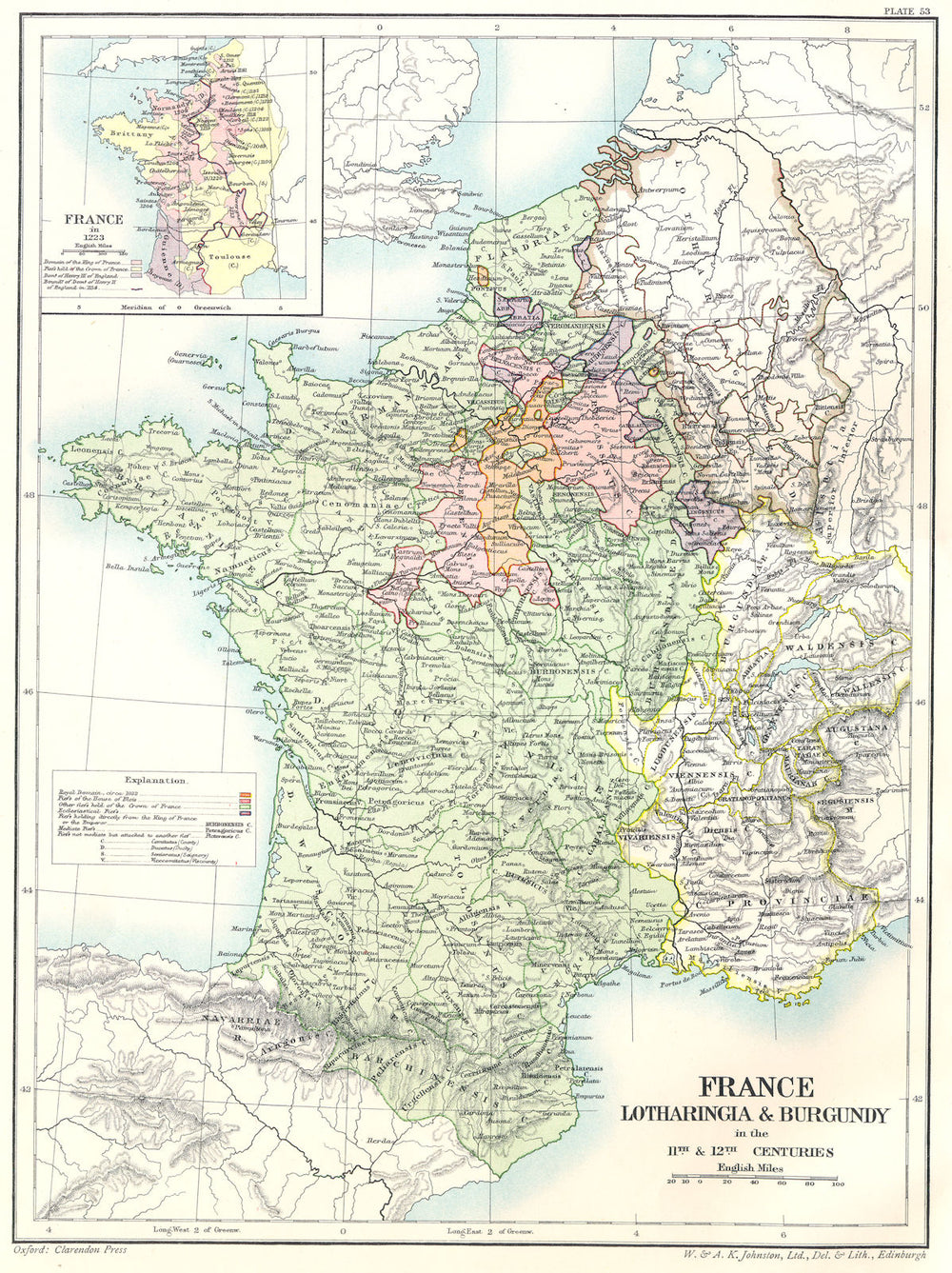 FRANCE. Lotharingia Burgundy 11th 12th Centuries; map 1223 1903 old