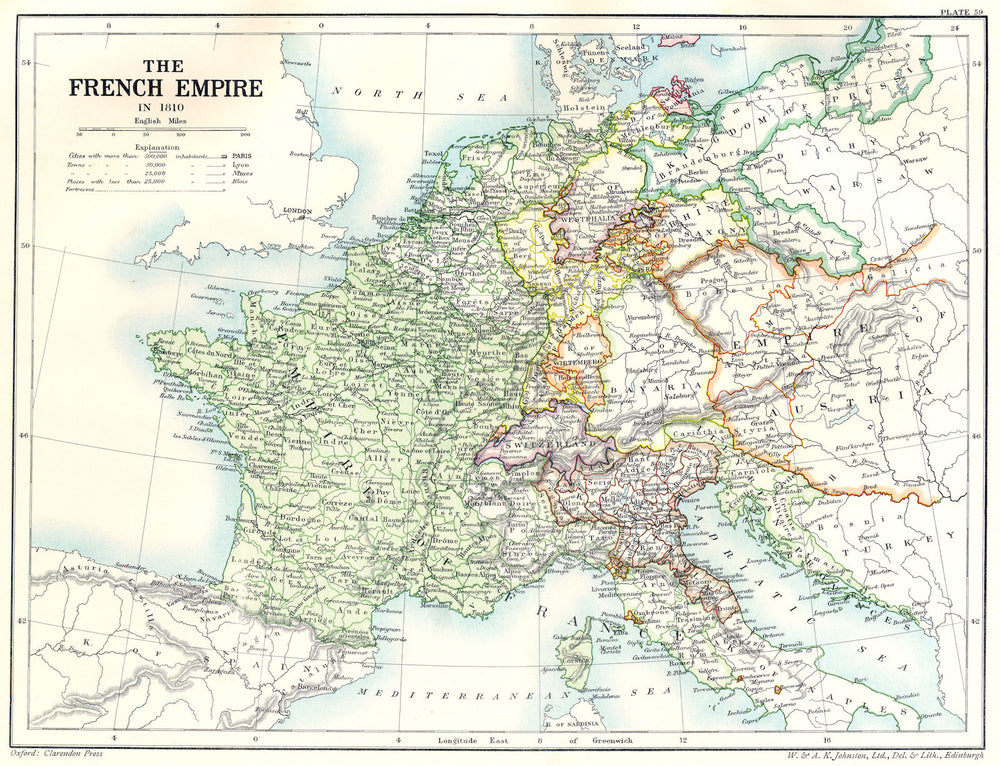 FRANCE. The French Empire in 1810 1903 old antique vintage map plan chart