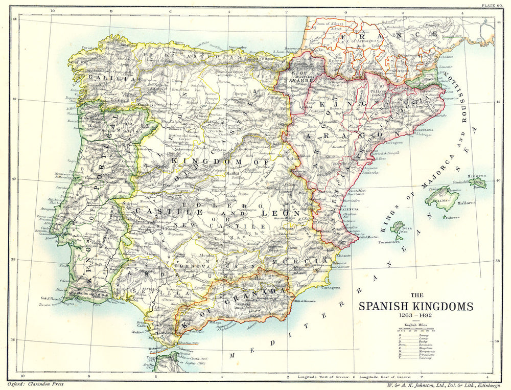SPAIN. The Spanish Kingdoms 1263- 1492 1903 old antique vintage map plan chart