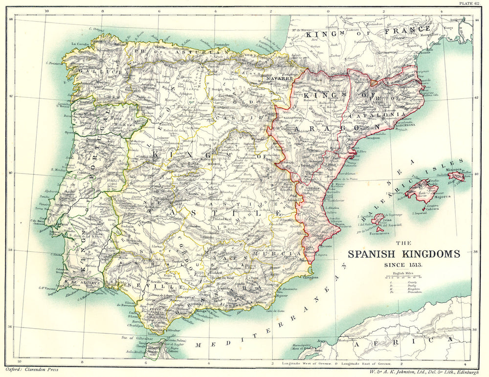 SPAIN. The Spanish Kingdoms Since 1513 1903 old antique vintage map plan chart
