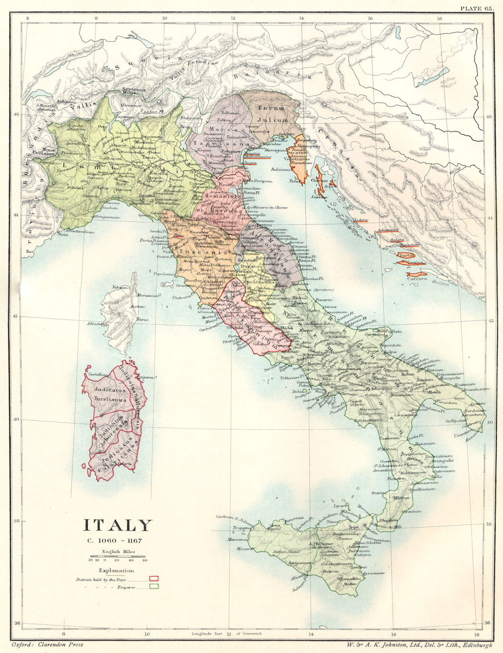ITALY. Italy C 1060- 1167 1903 old antique vintage map plan chart
