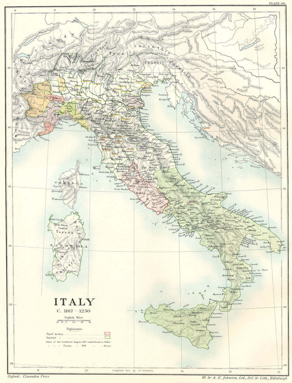 ITALY. Italy C 1167- 1250 1903 old antique vintage map plan chart