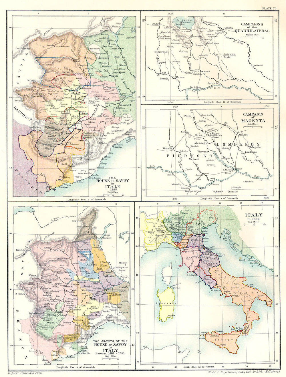 ITALY. Savoy in 1418- 1748; Campaigns Quadrilateral Magenta; 1859 1903 old map