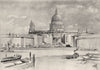LONDON. St Paul's cathedral. View of proposed embankment 1944 old print