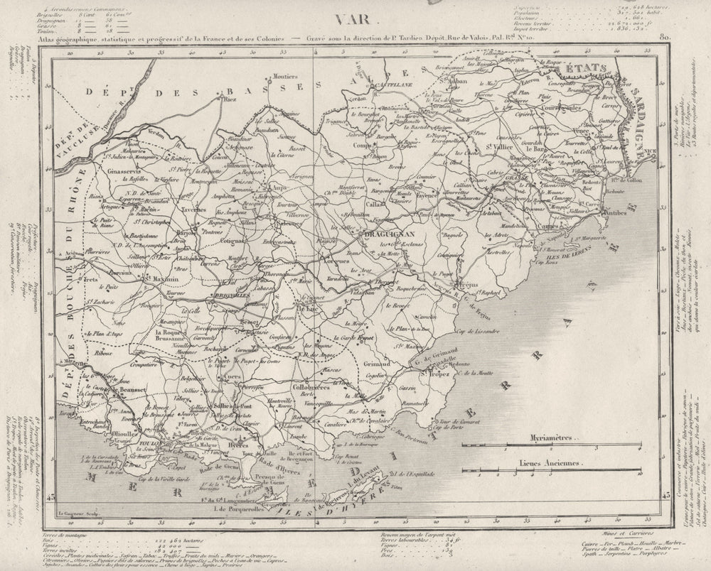 VAR. Var département. Tardieu 1830 old antique vintage map plan chart