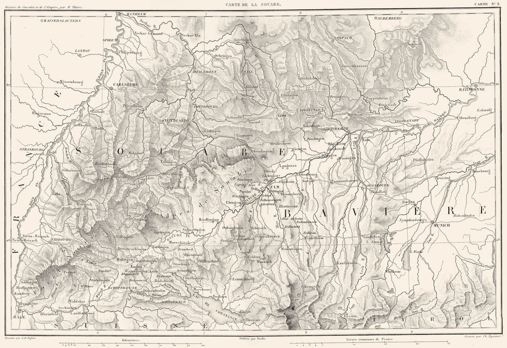 GERMANY. Schwaben Souabe Baviere Bavaria Bayern Munchen Ulm Stuttgart 1859 map
