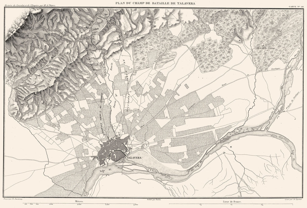 SPAIN. Plan du champ de Bataille de Talavera 1809 1859 old antique map chart