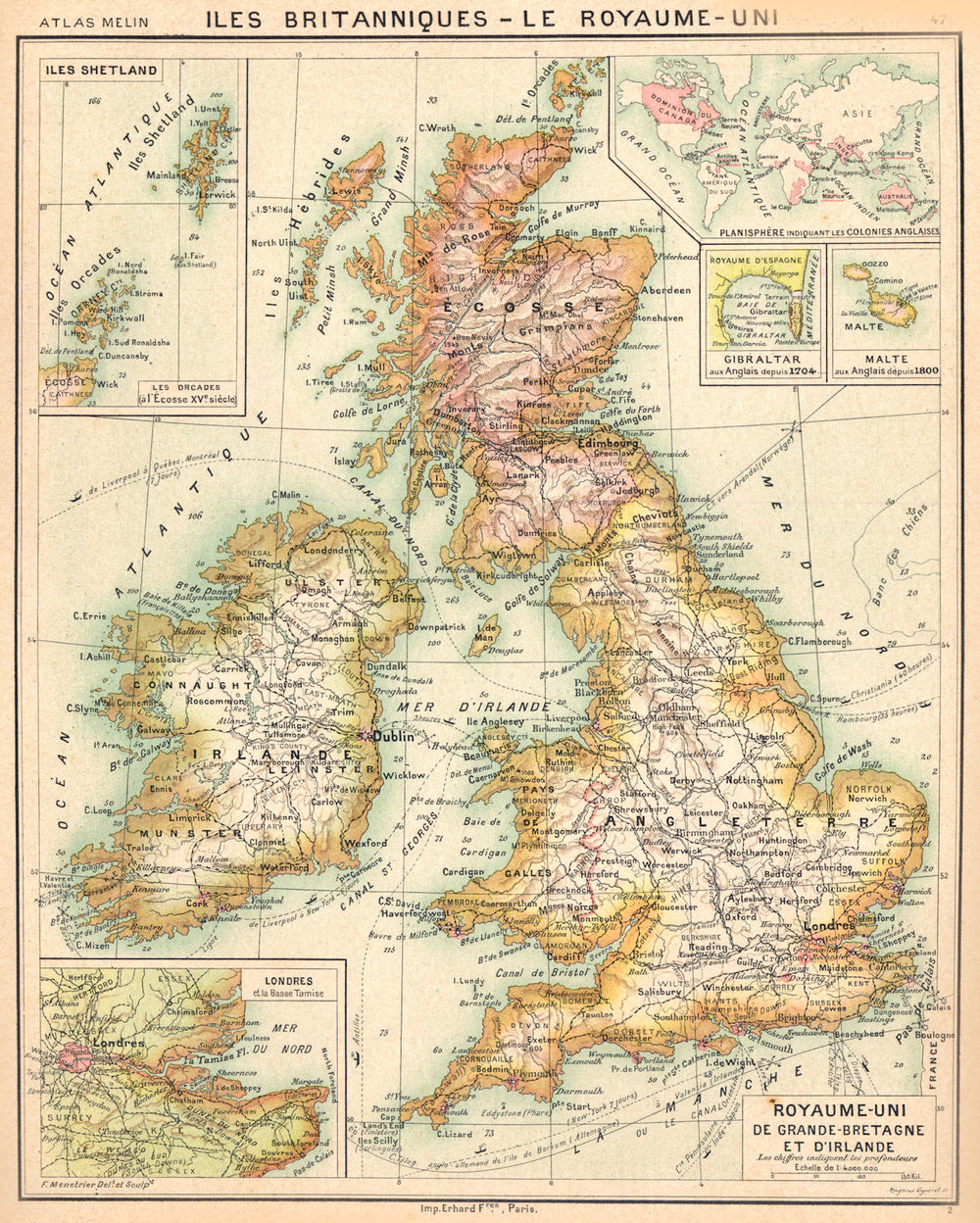 ILES BRITANNIQUES. Grande- Bretagne Irlande; Orcades; Gibraltar;Malte 1900 map