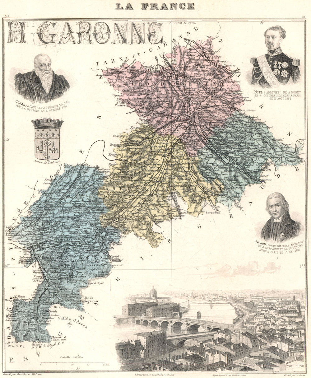 HAUTE-GARONNE. Haute-Garonne département.Toulouse vignette.Vuillemin 1903 map