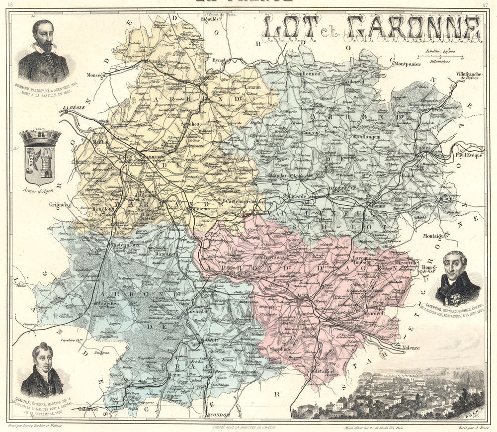 LOT-ET-GARONNE. Lot-et-Garonne département.  Agen vignette. Vuillemin 1903 map
