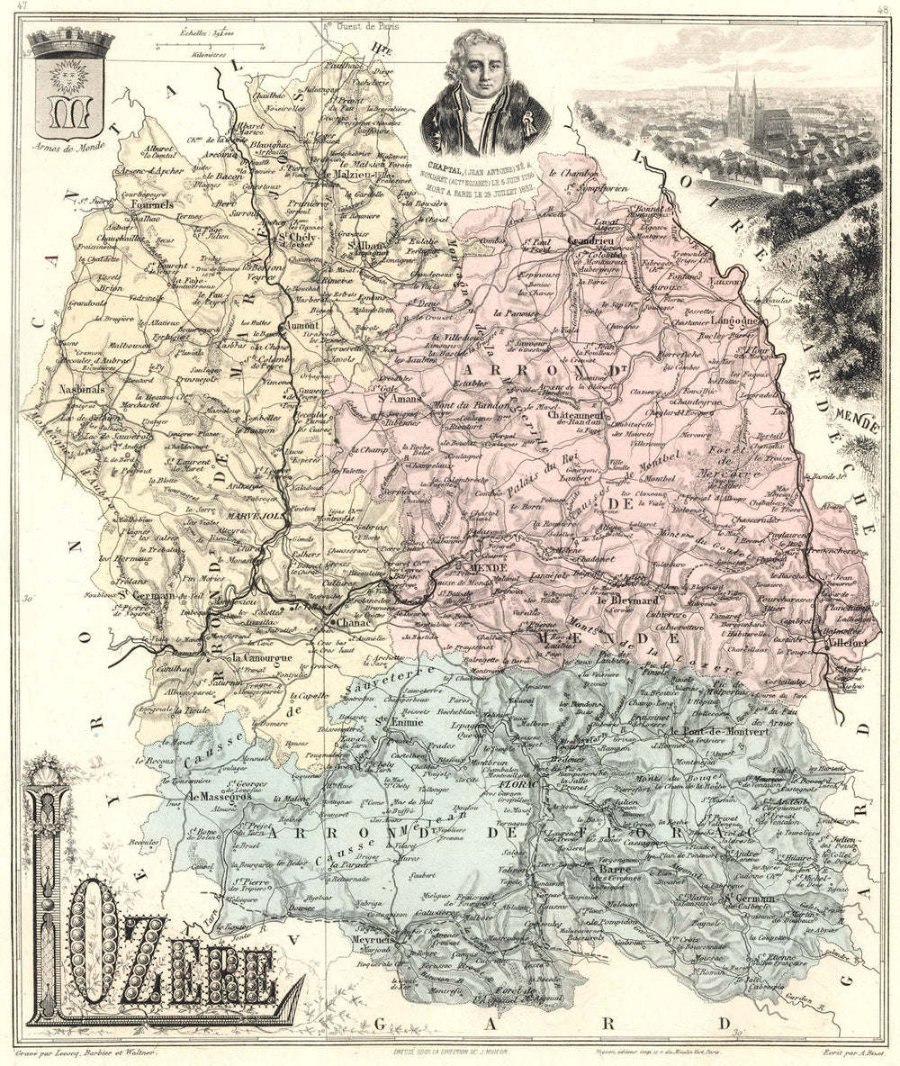 LOZÈRE. Lozère département.  Mende vignette. Vuillemin 1903 old antique map