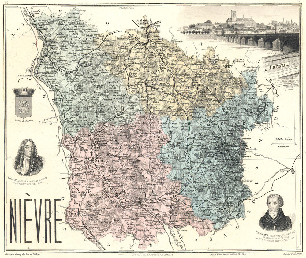 NIÈVRE. Nièvre département.  Nevers vignette. Vuillemin 1903 old antique map