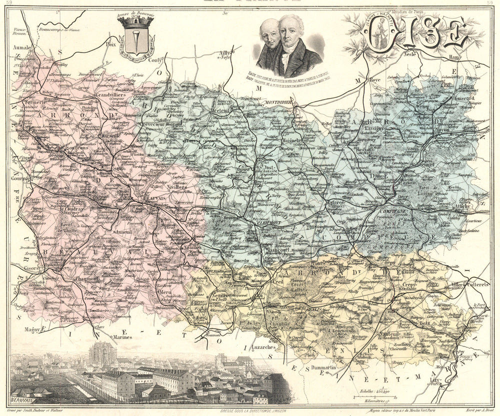 OISE. Oise département.  Beauvais vignette. Vuillemin 1903 old antique map