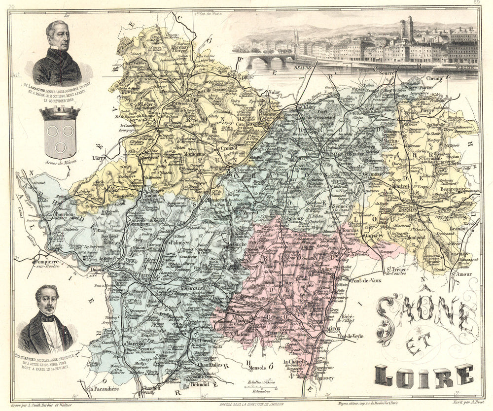 SAÔNE-ET-LOIRE. Saône-et-Loire département. Mâcon vignette.Vuillemin 1903 map